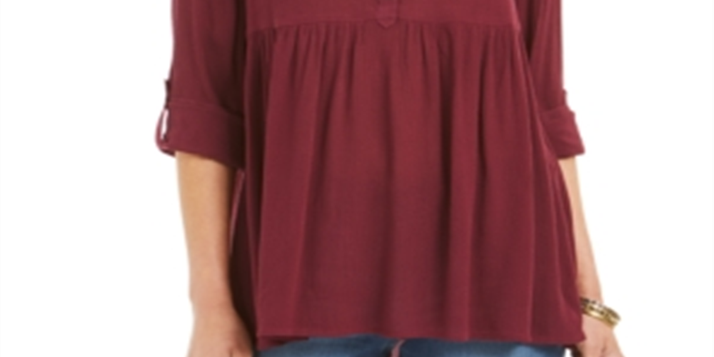 Style & Co Women's Roll Sleeve Oversized Shirt Red Size XX-Large
