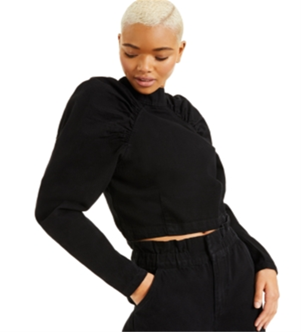 INC International Concepts Women's Denim Zip up Blouse Black Size X-Large