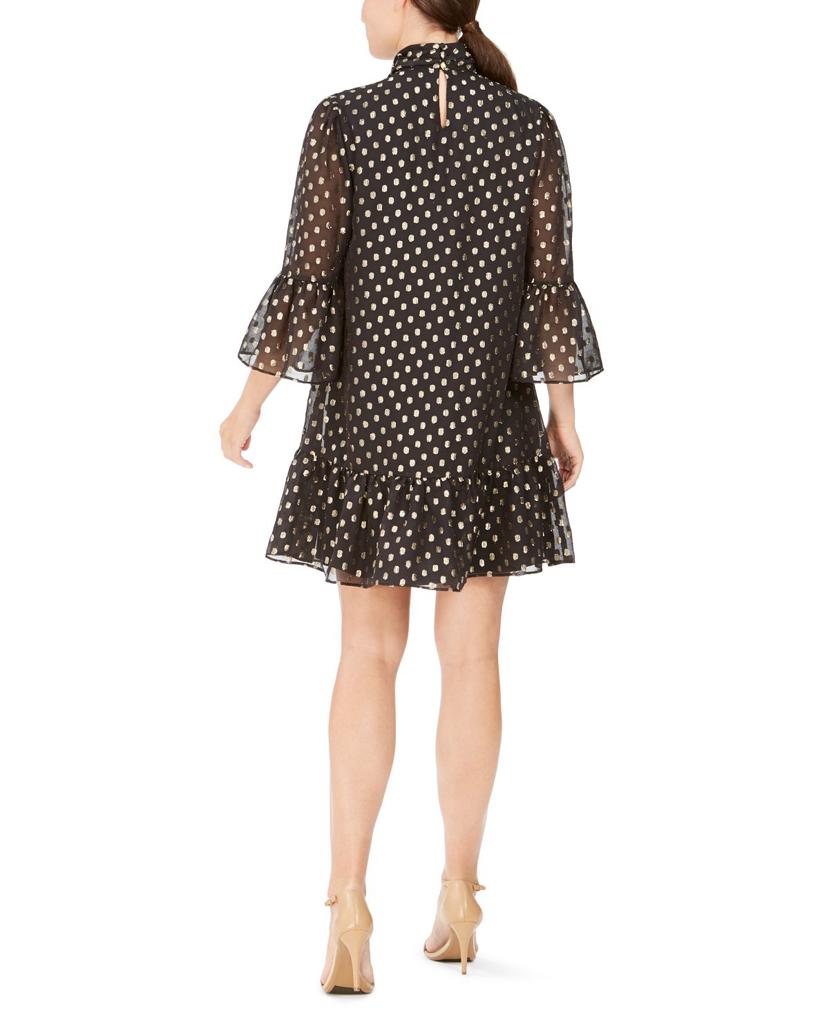 Calvin Klein Women's Tie Neck Metallic Clip Dot Dress Black Size 6
