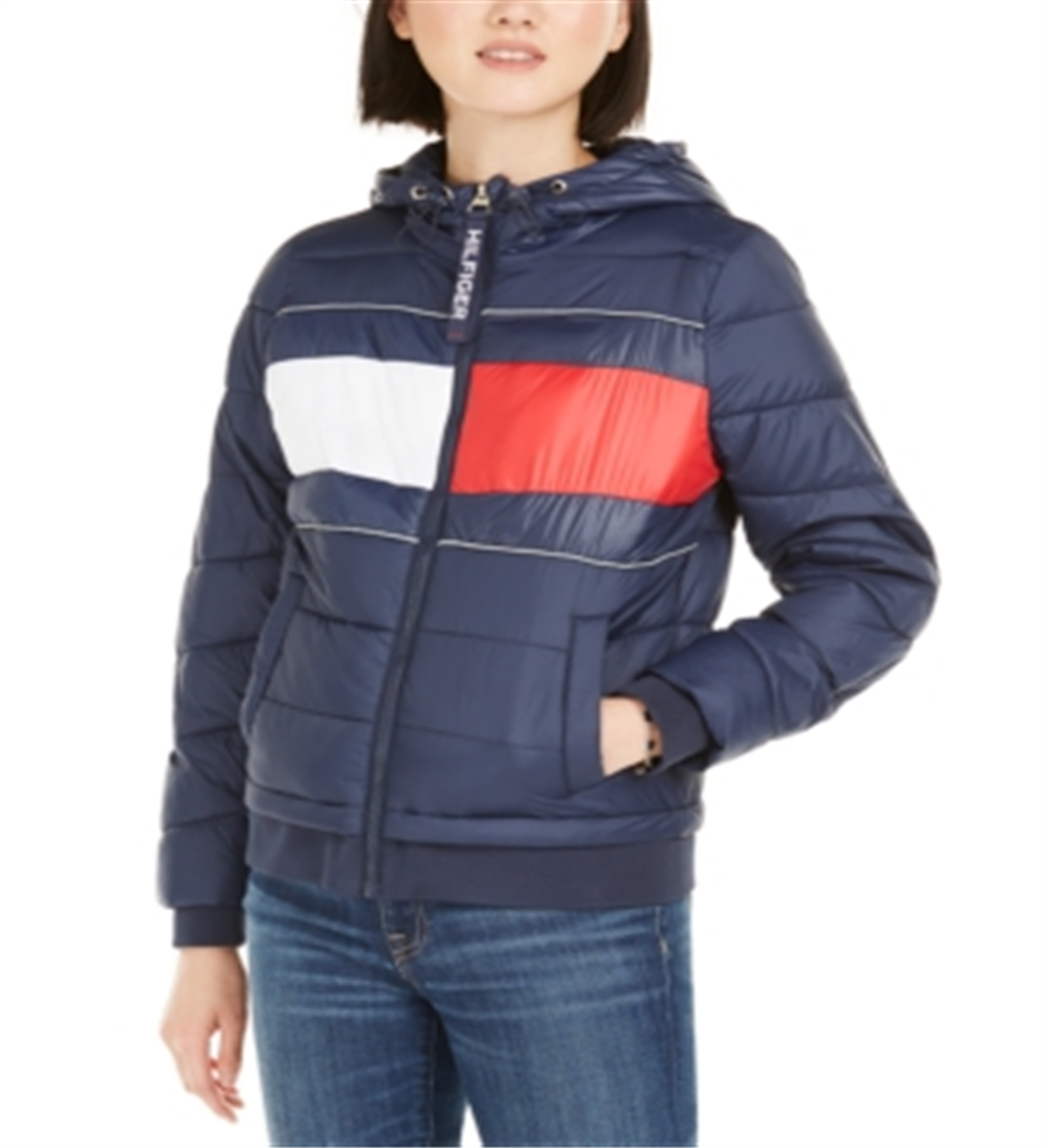 Tommy Hilfiger Women's Sport Quilted Colorblocked Jacket Navy Size S