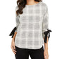 Charter Club Petite Plaid Tie-Cuff Top  Black Size Petite M