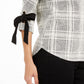 Charter Club Petite Plaid Tie-Cuff Top  Black Size Petite M