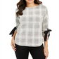 Charter Club Petite Plaid Tie-Cuff Top  Black Size Petite M