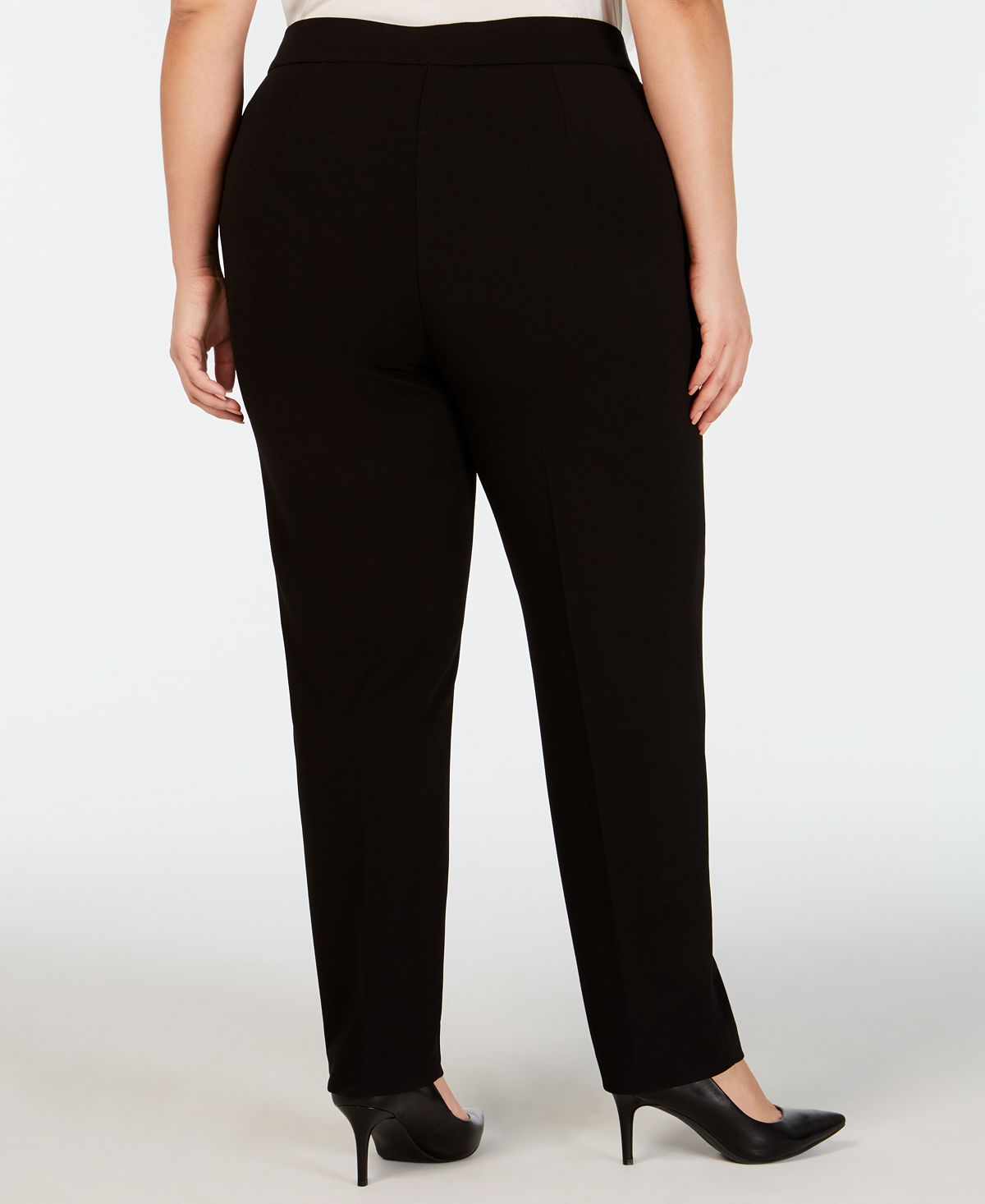 Alfani Women's Plus Contrast Waist Pull on Pants Black Size 14W