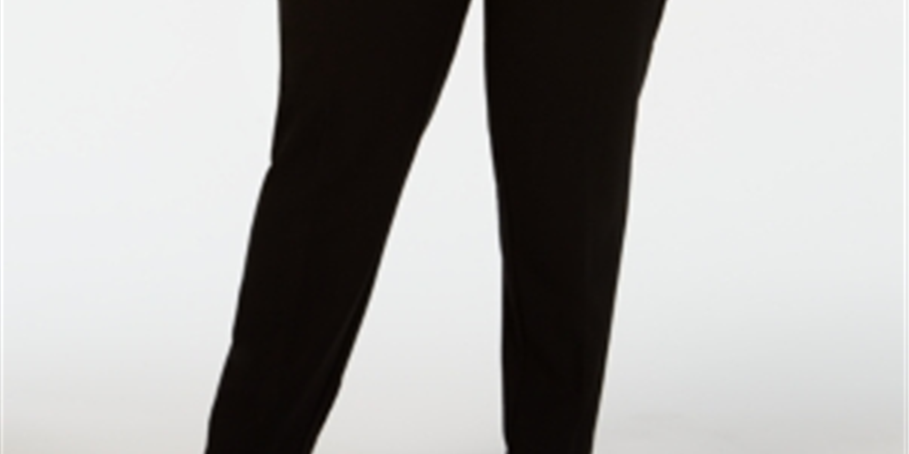 Alfani Women's Plus Contrast Waist Pull on Pants Black Size 14W