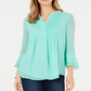 Charter Club Women's Double Ruffle Textured Pintuck Top Green Size XX-Large