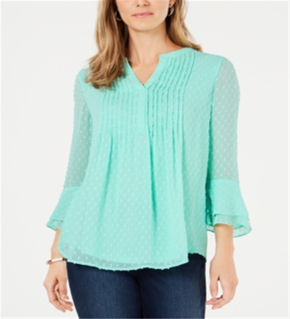 Charter Club Women's Double Ruffle Textured Pintuck Top Green Size XX-Large
