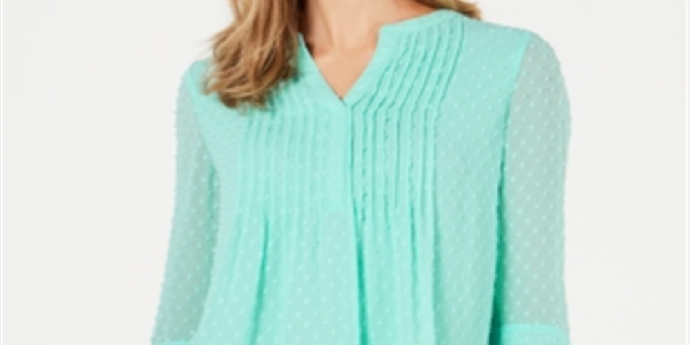 Charter Club Women's Double Ruffle Textured Pintuck Top Green Size XX-Large