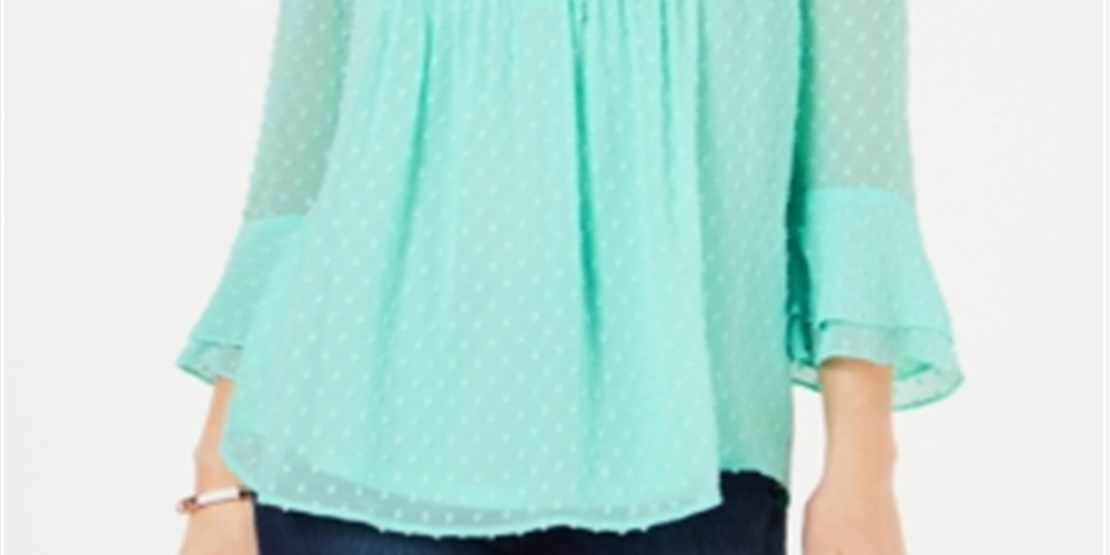 Charter Club Women's Double Ruffle Textured Pintuck Top Green Size XX-Large