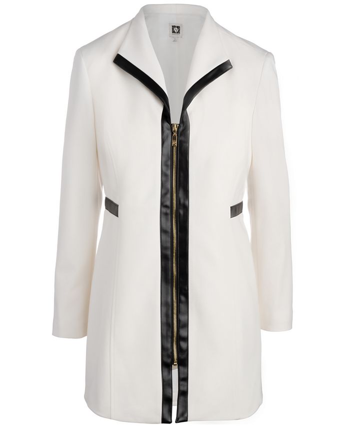 Anne Klein Women's Faux Leather Trim Jacket White Size Medium