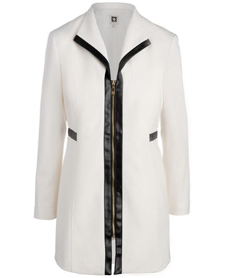 Anne Klein Women's Faux Leather Trim Jacket White Size Medium