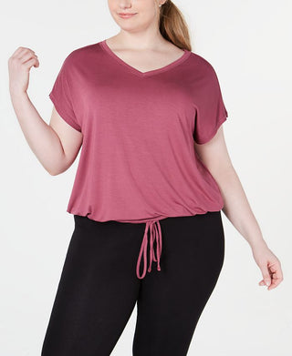 Ideology Women's Plus Drawstring-Hem V-Neck T-Shirt Purple Size 2X