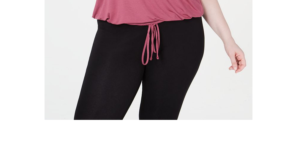 Ideology Women's Plus Drawstring-Hem V-Neck T-Shirt Purple Size 2X