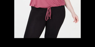 Ideology Women's Plus Drawstring-Hem V-Neck T-Shirt Purple Size 2X