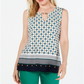 Charter Club Women's Printed Keyhole Neck Top White Size Medium