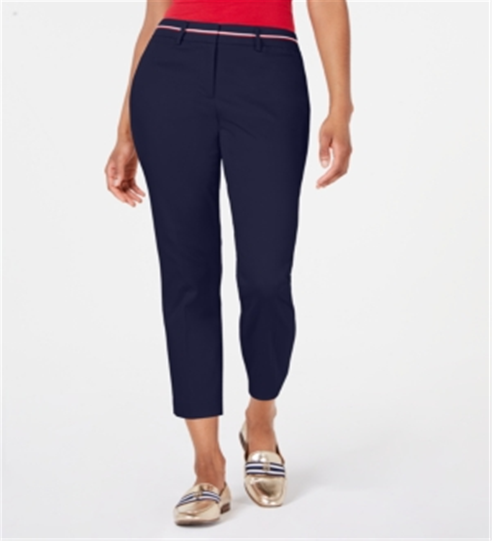 Tommy Hilfiger Women's Casual Sky Captain Stripe Trim Straight Leg Pants Navy Size 6