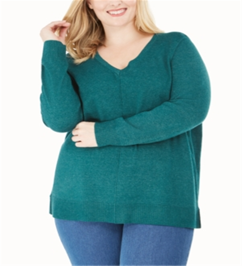 Karen Scott Women's Plus V Neck Sweater Green Size 0X