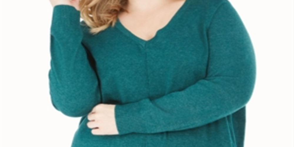 Karen Scott Women's Plus V Neck Sweater Green Size 0X