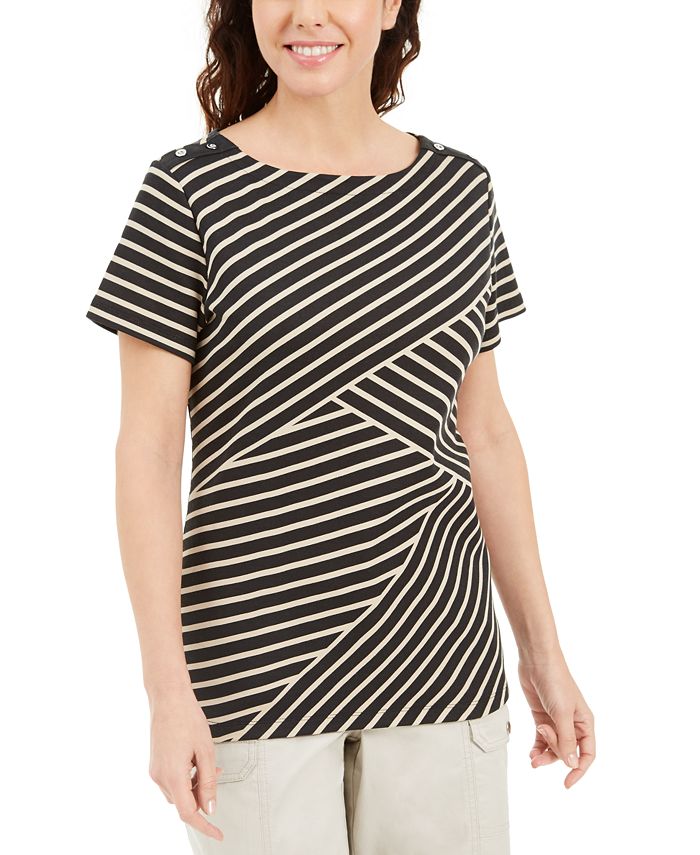Karen Scott Women's Asymmetrical Striped Top  Brown Size S