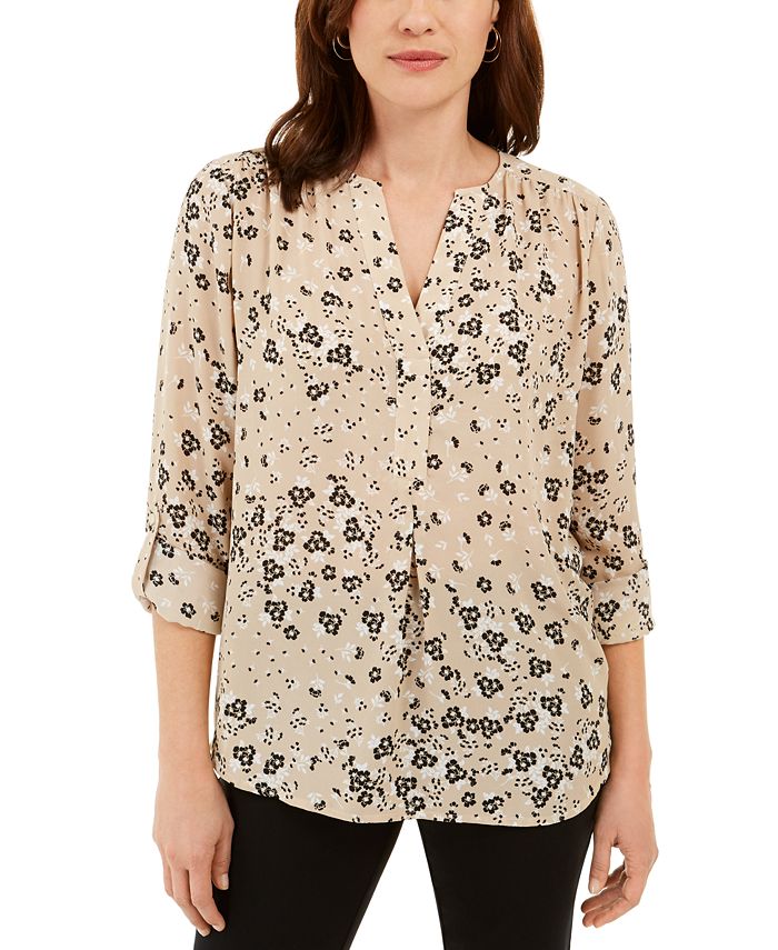 Charter Club Women's Maria Floral Print Blouse Brown Size Medium