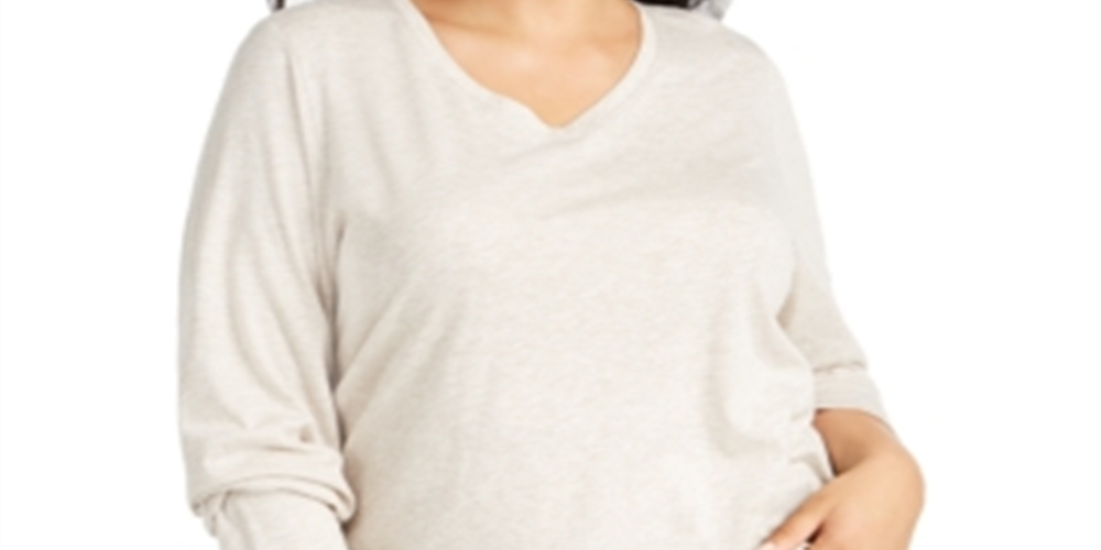 Style & Co Women's Plus V Neck Top Tan Size 1X