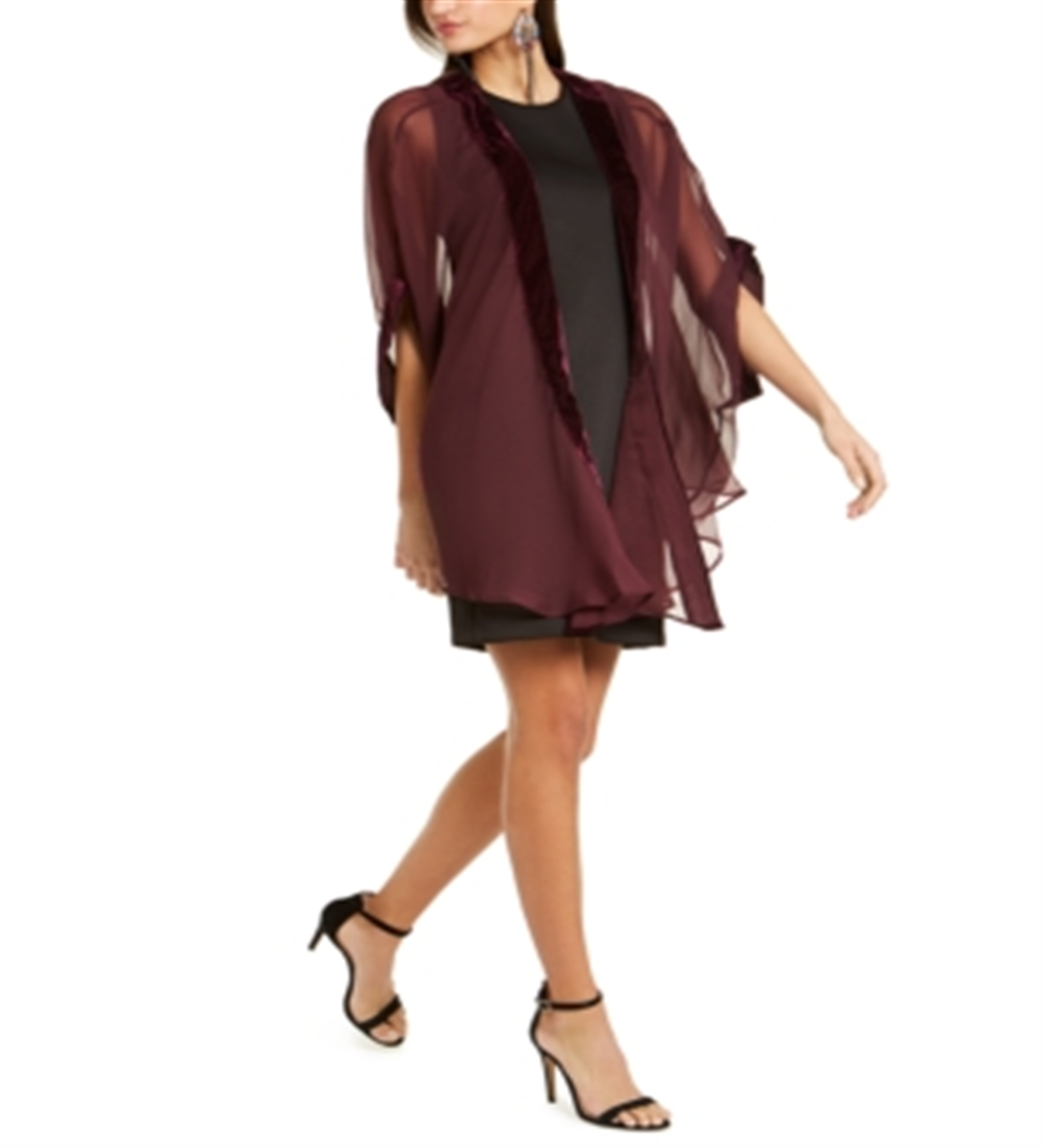 INC International Concepts Women's  Velvet-Border Kimono Wrap Purple Size Regular