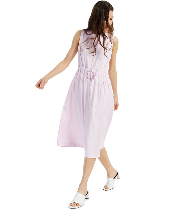 Alfani Women's Drawstring Waist Sleeveless Crew Neck MIDI Fit Flare Dress Purple Size Large