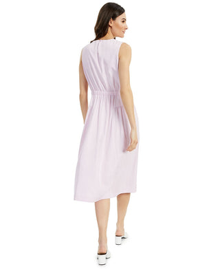 Alfani Women's Drawstring Waist Sleeveless Crew Neck MIDI Fit Flare Dress Purple Size Large