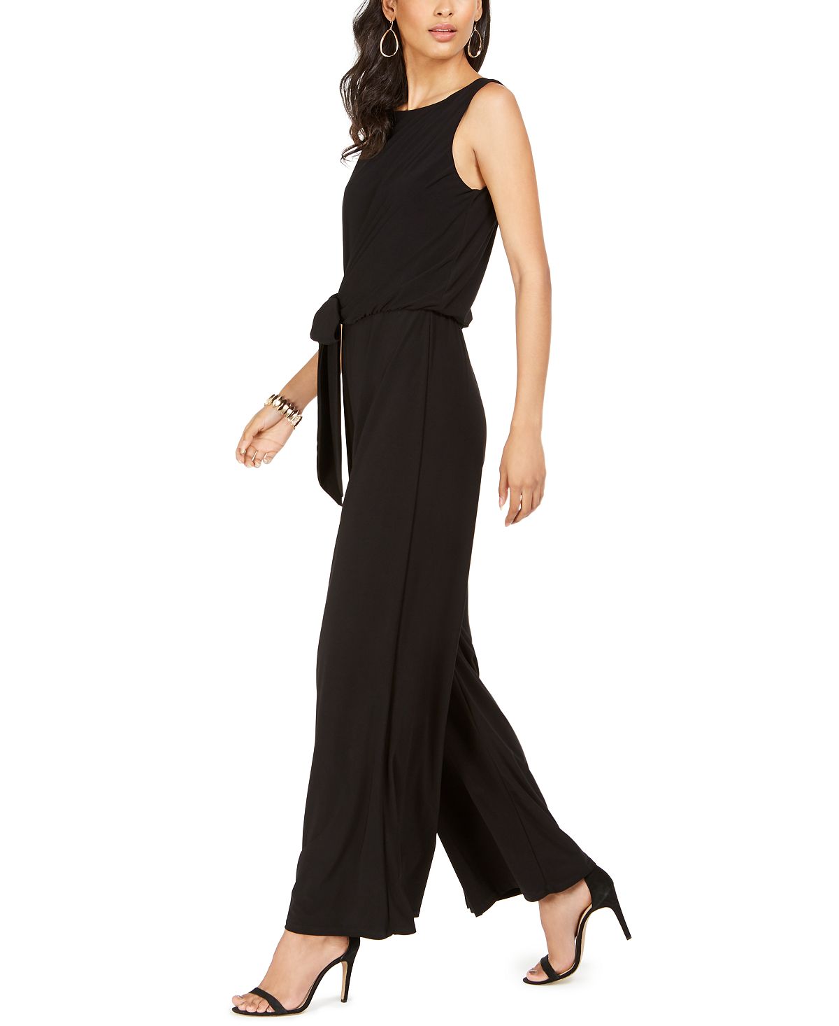 MSK Women's Tie Waist Wide Leg Jumpsuit Black Size Petite