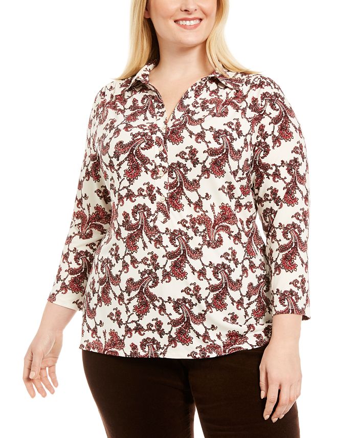 Charter Club Women's Plus Polo Style Shirt White Size -3XL