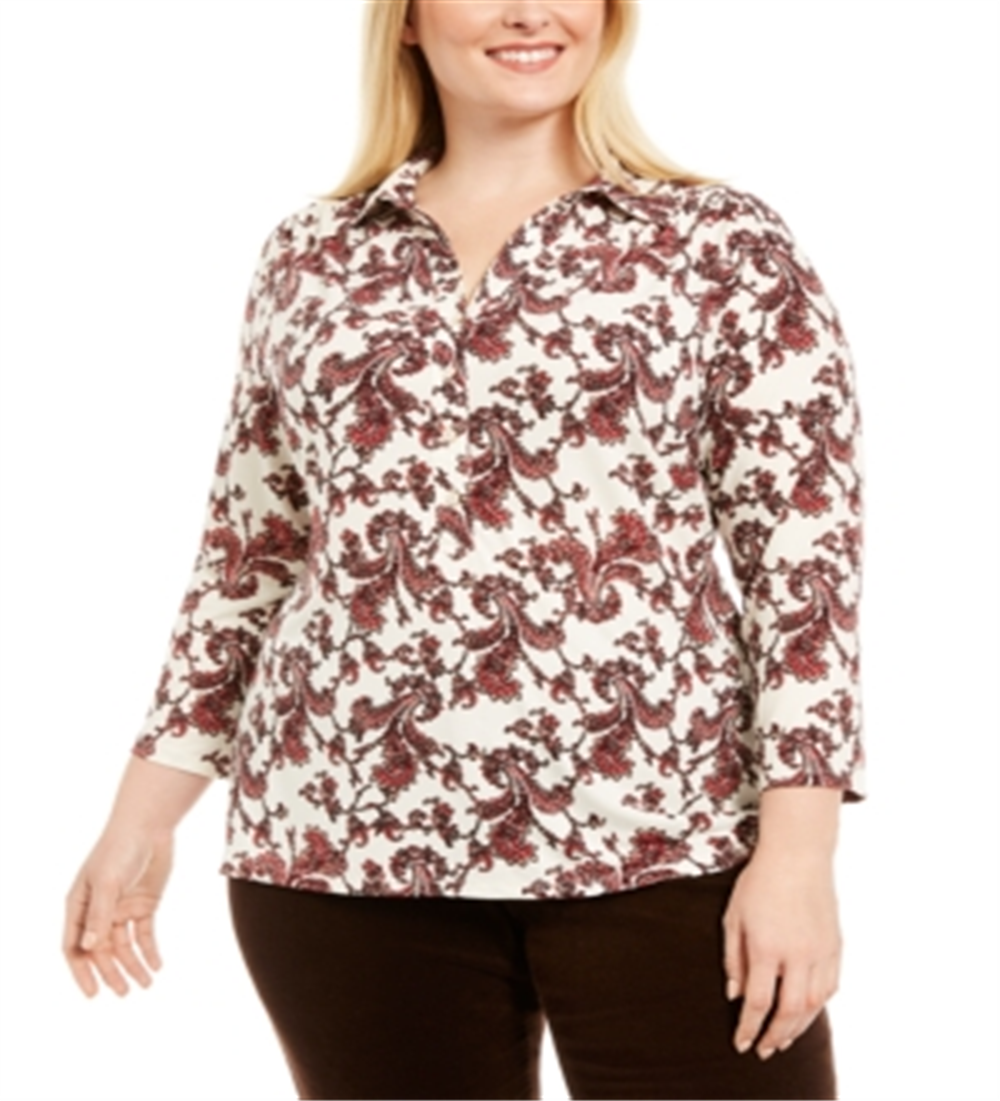 Charter Club Women's Plus Polo Style Shirt White Size -3XL
