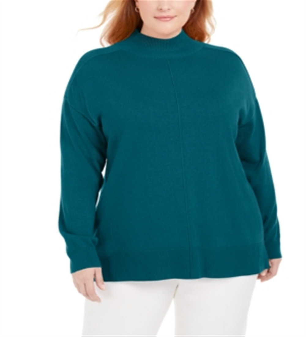 Karen Scott Women's Plus Cotton Mock Neck Sweater BlueSize 2XL