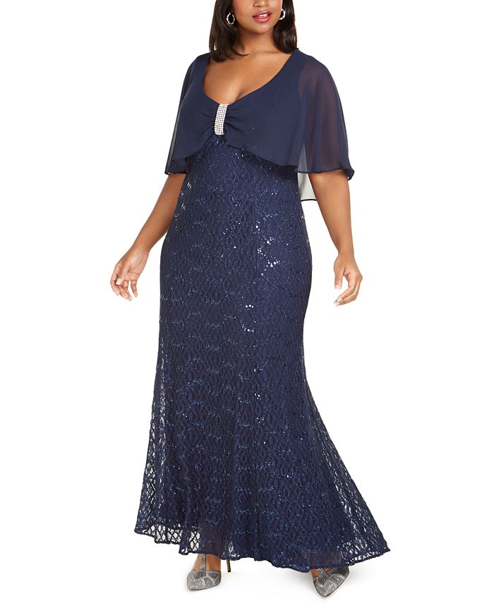 R & M Richards Women's Plus Capelet Gown Black Size 2