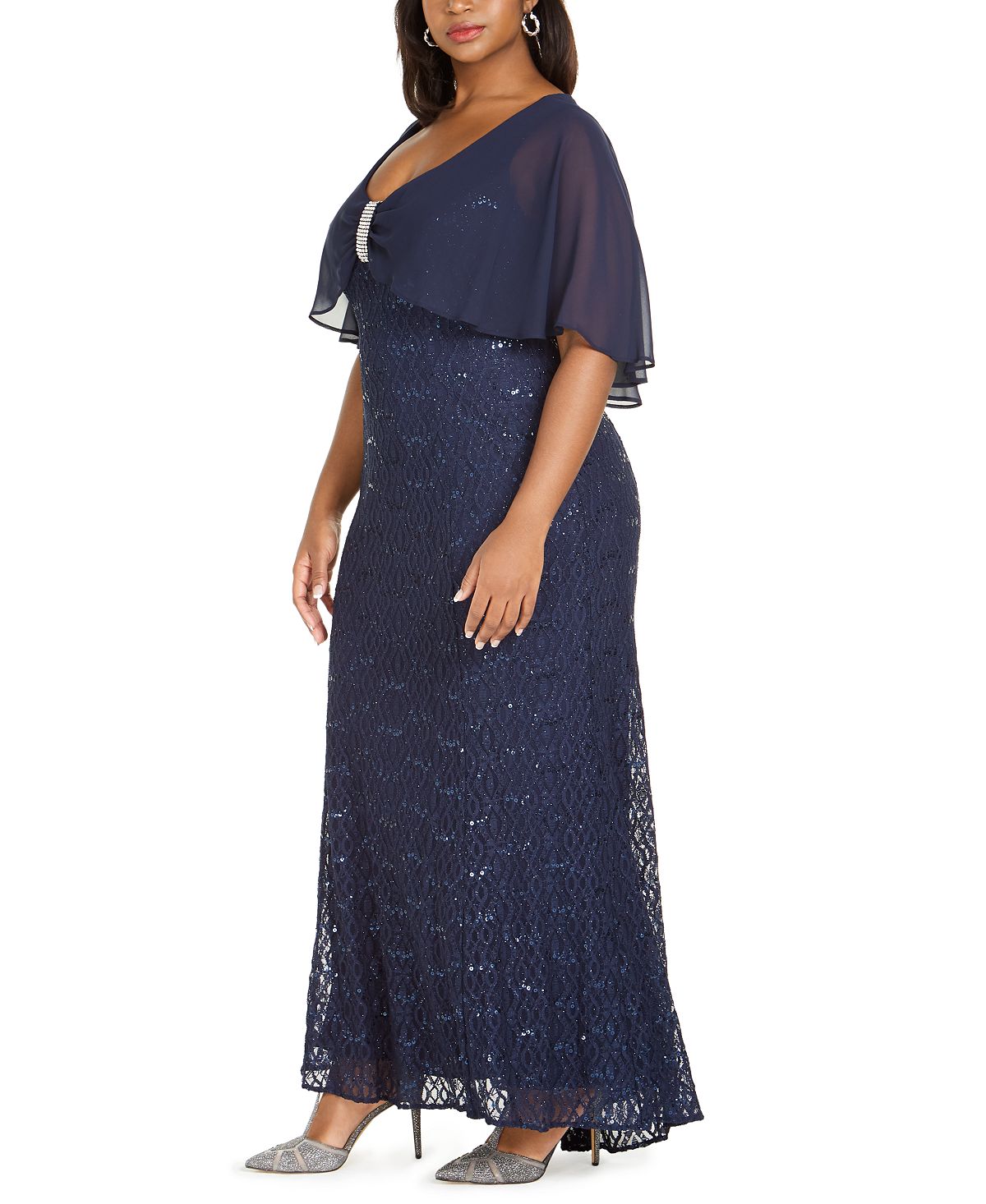 R & M Richards Women's Plus Capelet Gown Black Size 2
