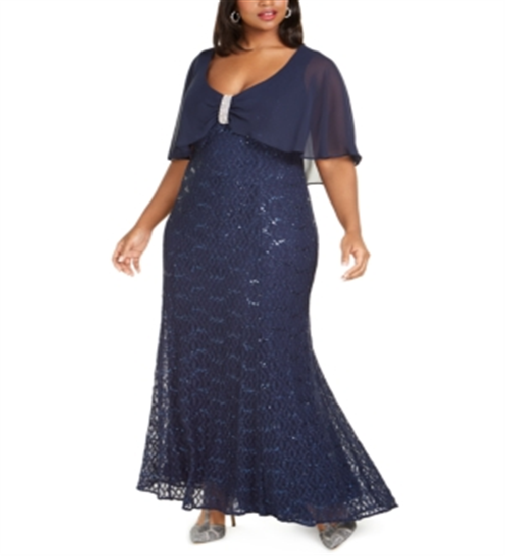 R & M Richards Women's Plus Capelet Gown Black Size 2