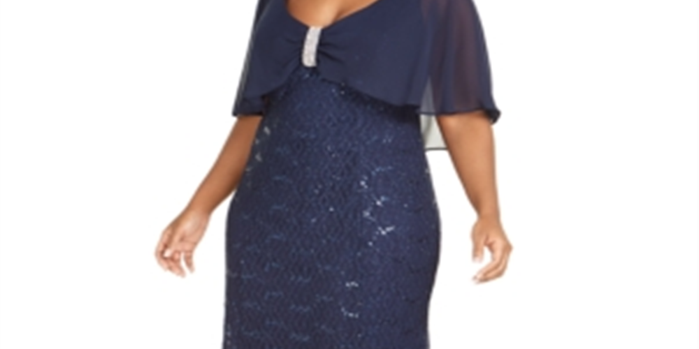 R & M Richards Women's Plus Capelet Gown Black Size 2