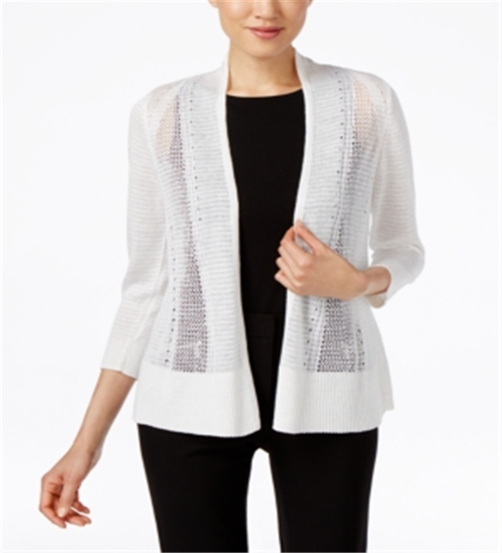 Alfani Women's Novelty Stitch Cardigan White Size Large