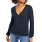 INC International Concepts Women's Surplice Ribbed Top Blue Size X-Small