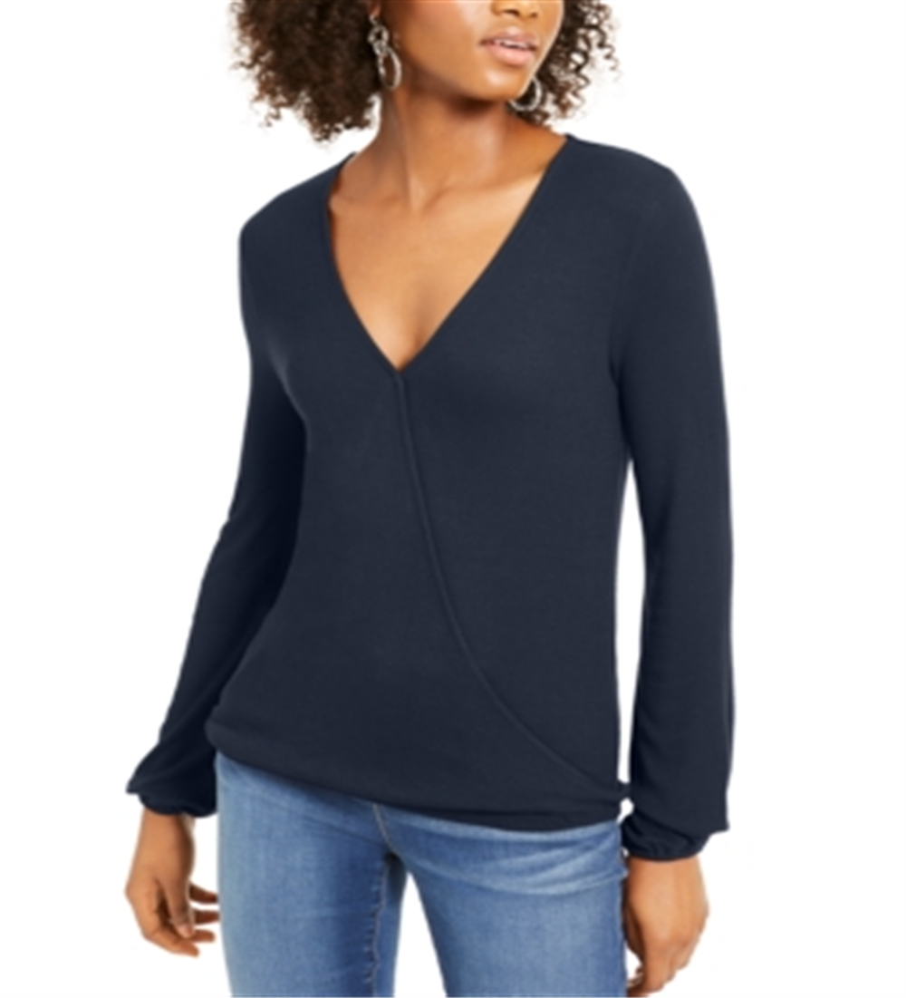 INC International Concepts Women's Surplice Ribbed Top Blue Size X-Small