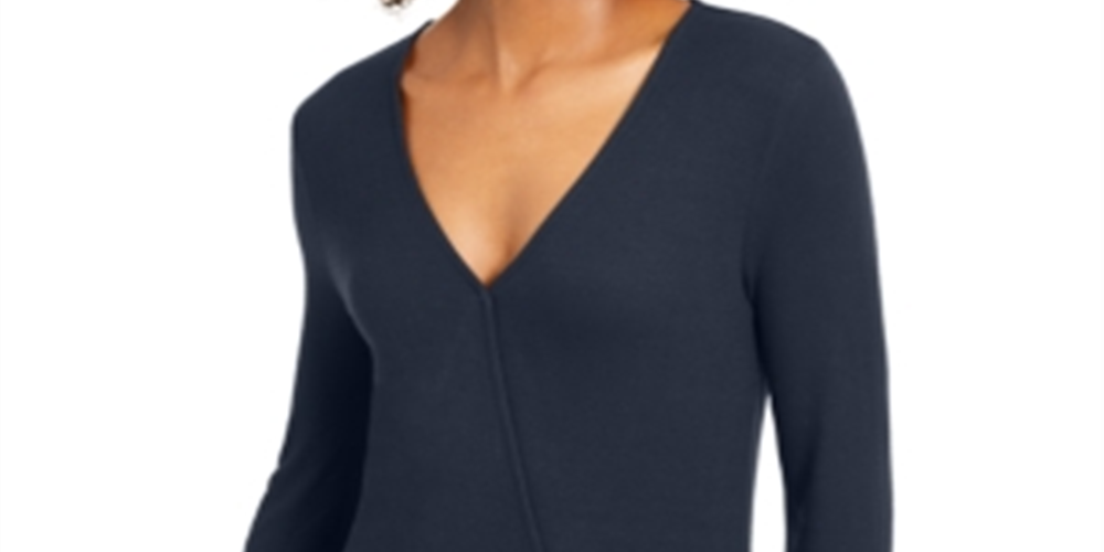 INC International Concepts Women's Surplice Ribbed Top Blue Size X-Small