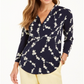Charter Club Women's Printed V Neck Top Blue Size Small