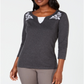 Karen Scott Women's  Embroidered Cotton Layered-Look Top Gray  Size XS