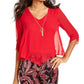 Thalia Sodi Women's Tie Sleeve Necklace Top Red Size X-Small