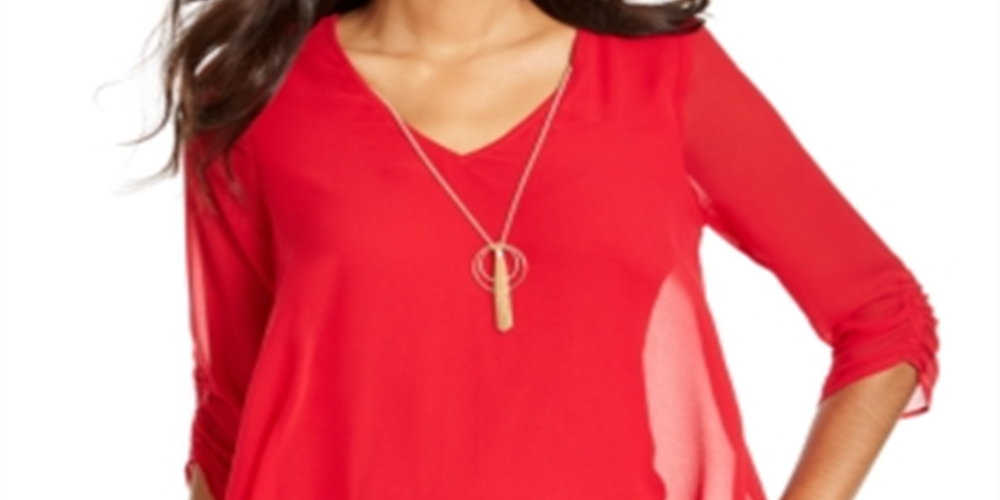 Thalia Sodi Women's Tie Sleeve Necklace Top Red Size X-Small