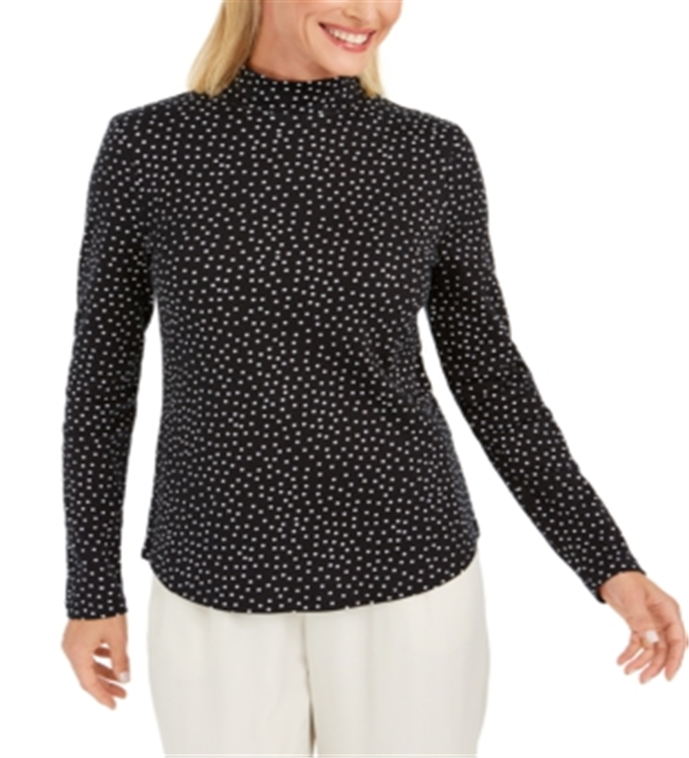 Charter Club Women's Pima Cotton Mock Neck Top Black Size X-Small