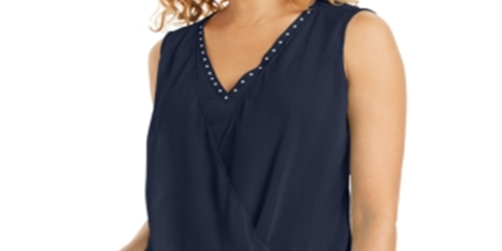 JM Collection Women's Sleeveless Studded Draped Top Blue Size Large