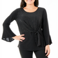 NY Collection Women's Embellished Bell Sleeve Scoop Neck Top Black Size Petite Small