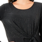 NY Collection Women's Embellished Bell Sleeve Scoop Neck Top Black Size Petite Small