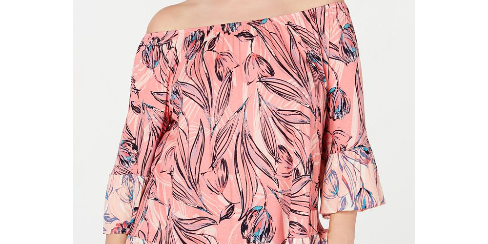 Style & Co Women's Plus Sedona Oasis Printed Ruffled Blouse Orange Size 0X