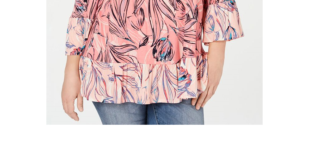 Style & Co Women's Plus Sedona Oasis Printed Ruffled Blouse Orange Size 0X